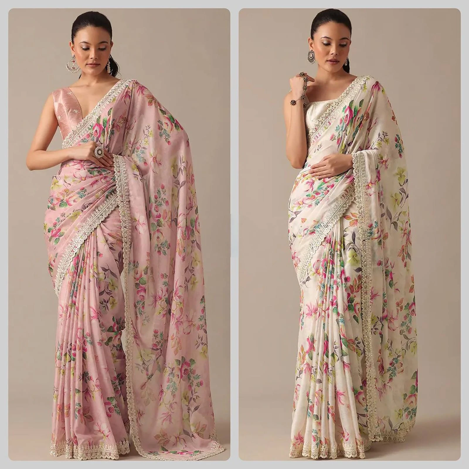 Vardan Ethnic Light Colour Leaf Georgette Wholesale Flower Print Saree Catalog — Wholesale Sarees, MPA wholesale from Surat — Photo 3